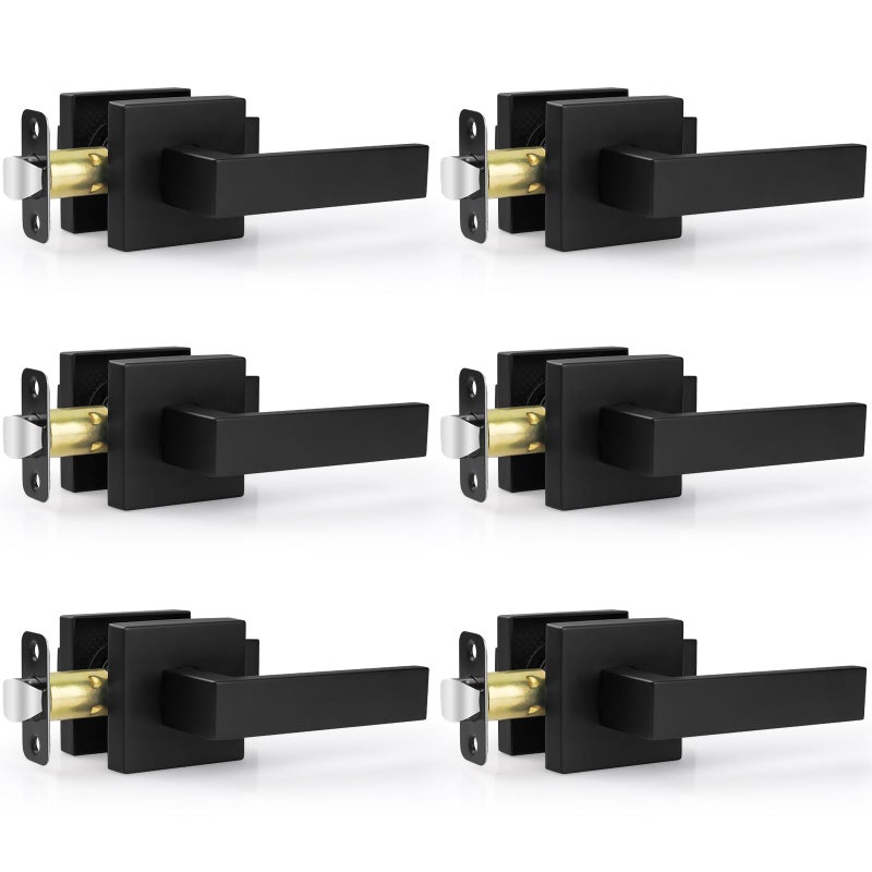Estmoon 6 Pack Door Handles Matte Black - Passage Door Knobs Interior Square Door Levers  Heavy Duty Non-Locking Leversets Hall Closet Handles  Reversible for Right & Left Sided Doors - Image 1